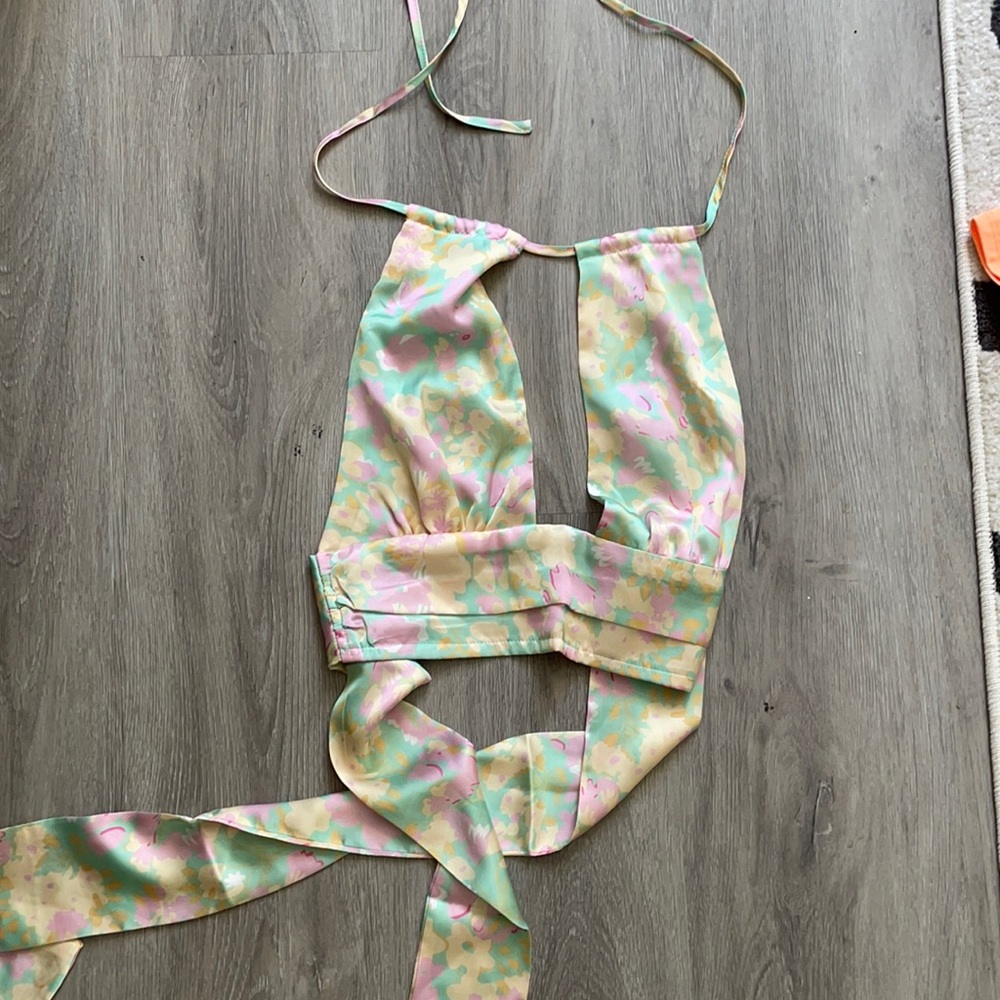 Silk floral halter top